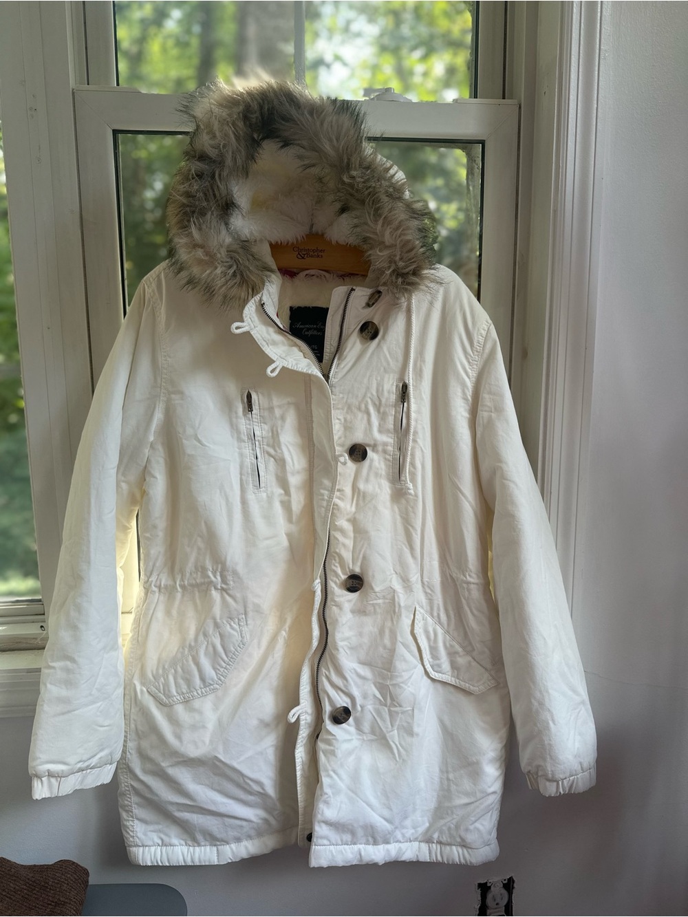 American Eagle Outfitters White Faux Fur Trim Parka XL women